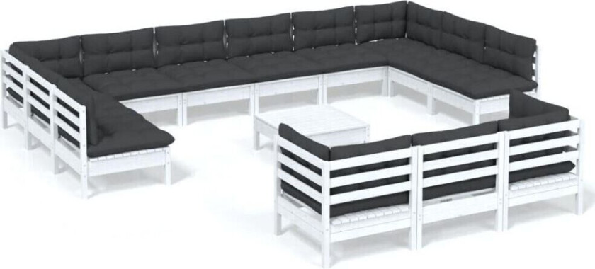 Hagesofagruppe med puter 14 deler furu hvit