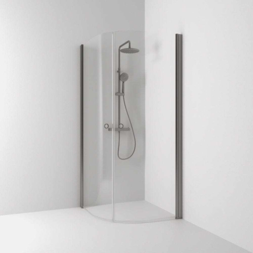 Skoga Dusjhjørne Buet Hullgrep, B80-90cmxh198cm Blyantpenn Svart / 80x80cm Klart Glass