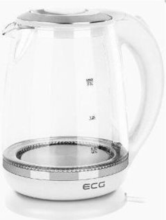 Electric kettle RK 2020 White Glass, 2 L, 360° base with power cord storage, Blue backlight, 1850-2200 W