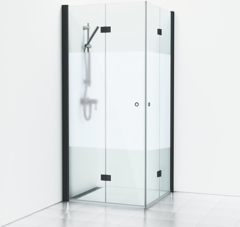 Skoga foldehjørnedusj 70 x 70 cm, halvfrostet glass/matt sort
