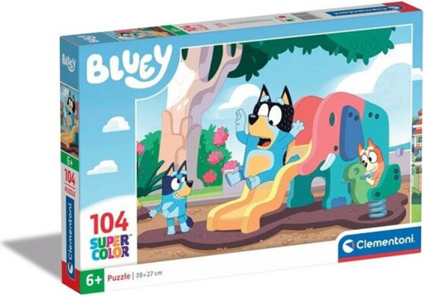 Jigsaw Puzzle Bluey on the Slide 104st. Gulv