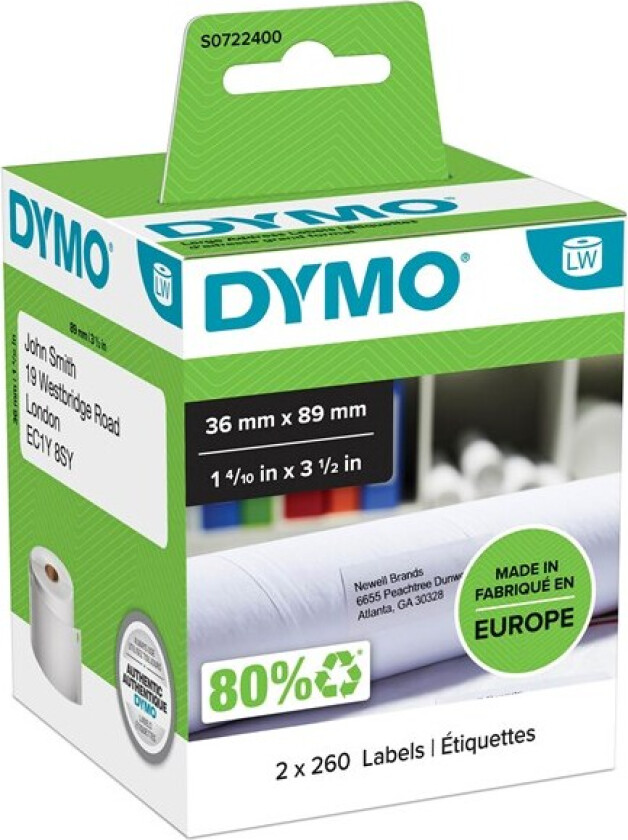Dymo Etiketter Adresse 89 X 36mm - Lw 2-pack