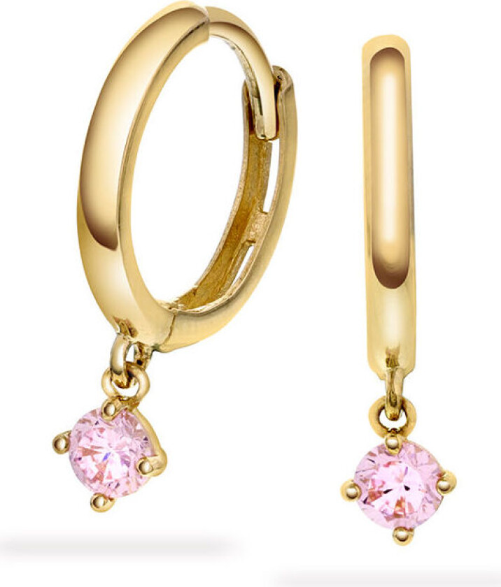 , Øredobber i 585 gult gull med rosa zirkonia