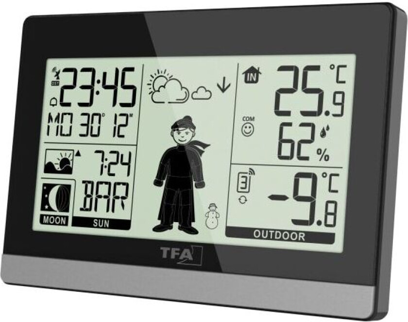 Weather Boy, Sort, Inne hygrometer, Inne Termometer, Utendørs Barometer, Plast, 20 - 95%, -9,9 - 50 °C, 14,2 - 122 °F