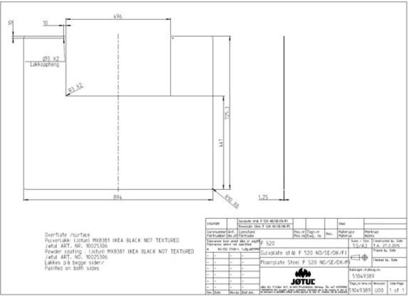 Gulvplate 725x894 Sort Lakk