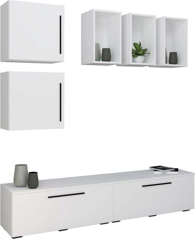 ArilaL TV-bord 4 dører 3 hyller hvit.