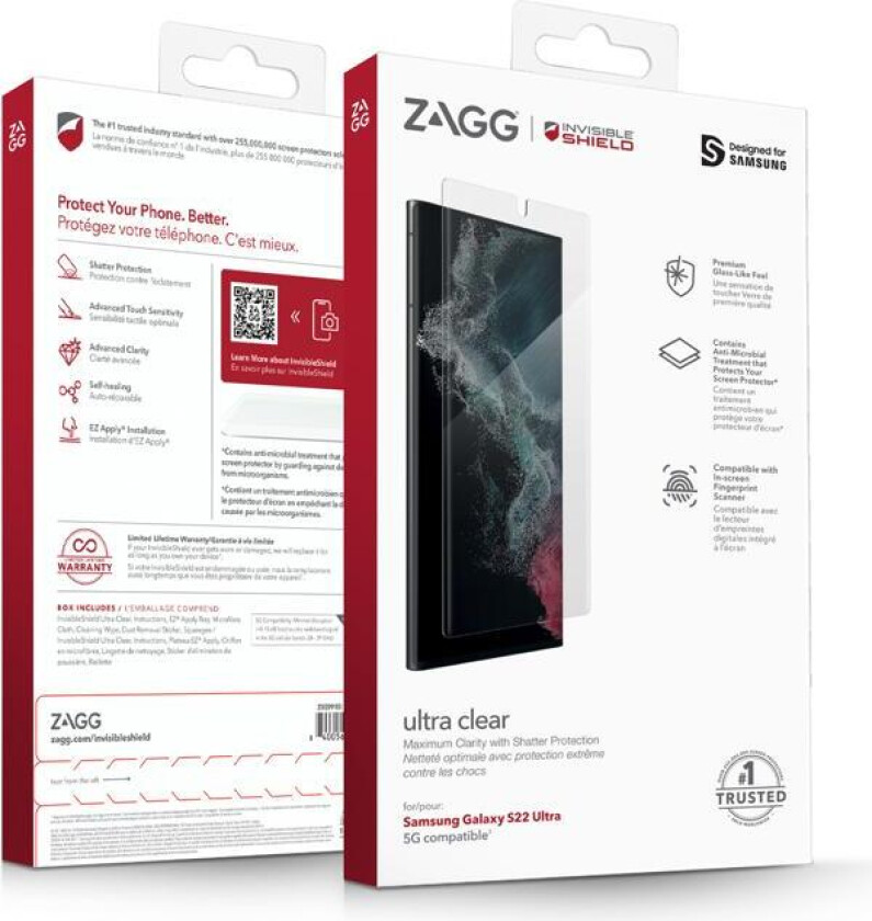 Zagg Invisibleshield Ultra Clear+ - Skjermbeskyttelse For Mobiltelefon - Selvhelbredende Samsung Galaxy S22 Ultra