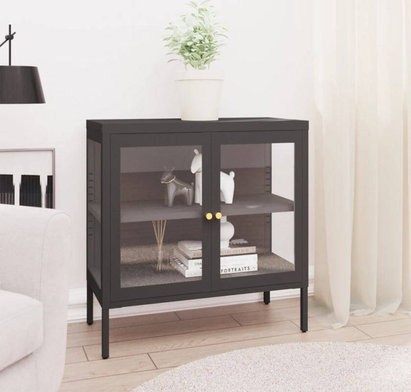 Skjenk antrasitt 70x35x70 cm stål og glass