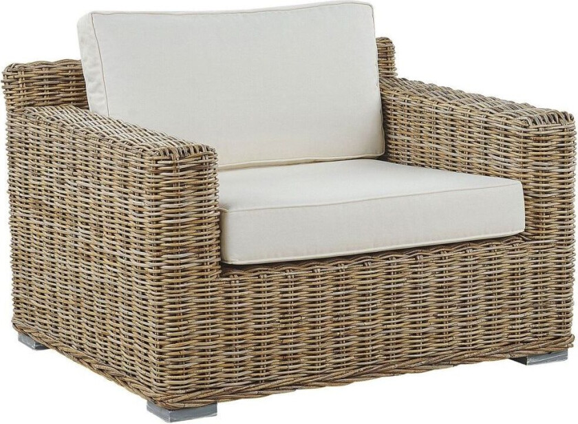 Lenestol Lysebrun Rotting Flettet Hagestol med hvite puter Loungegruppe Hage Utendørs Boho