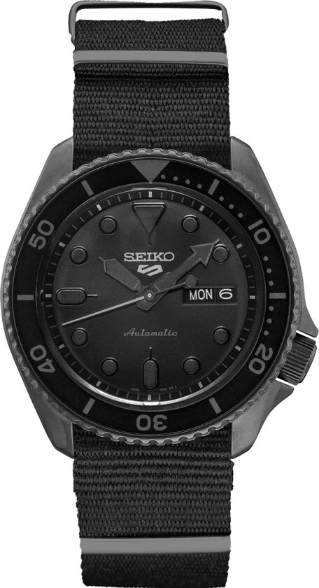 Vakker og funksjonell! - Seiko 5 Sports Street Style Automatic SRPD79K1 - Automatisk - Sort - Herreklokker - Stoff - Mineral