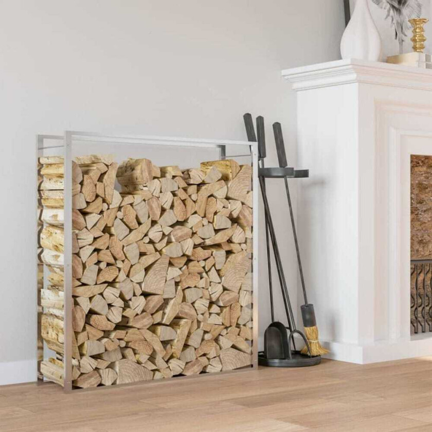 Vedstativ 110x28x116 cm rustfritt stål