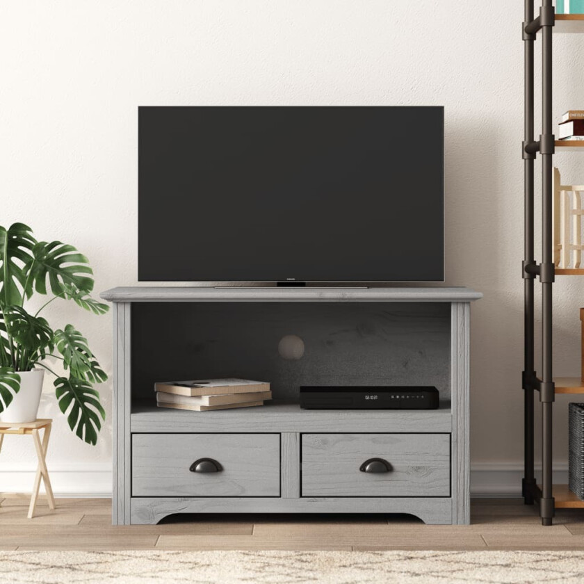 TV-benk med 2 skuffer BODO grå 91x43x56 cm heltre furu