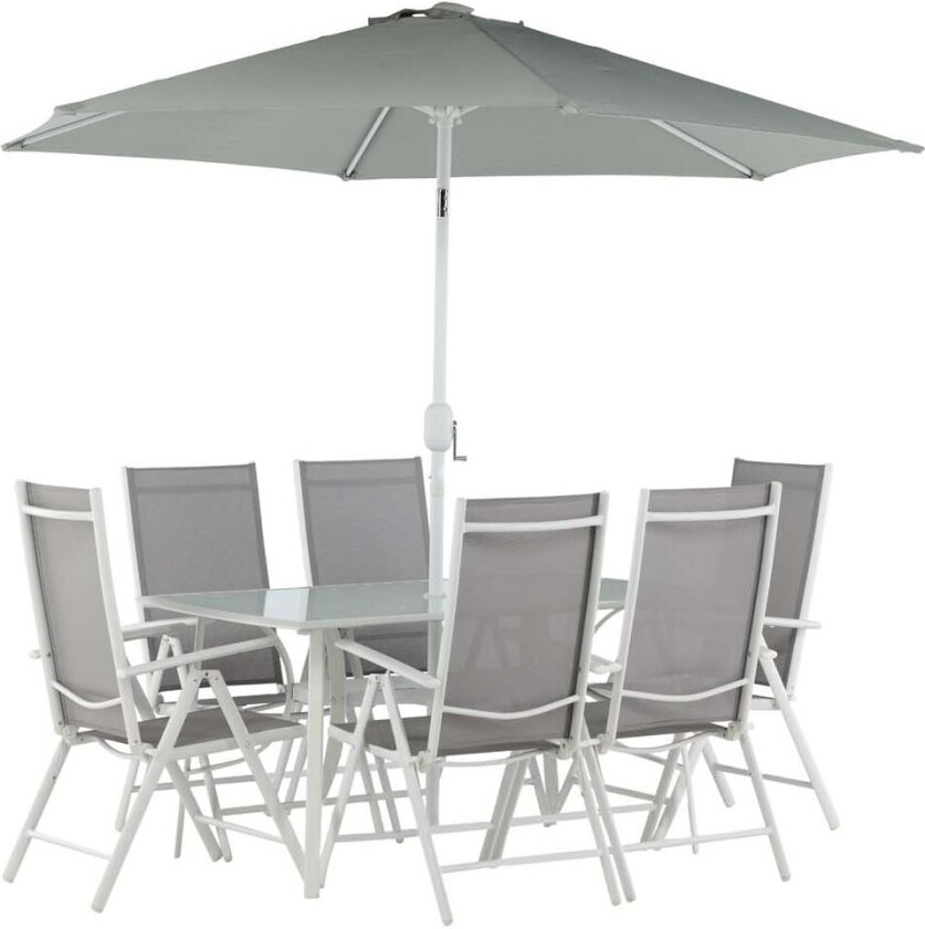 Brekki hagesett bord 90x150cm hvit, 6 stoler hvit.