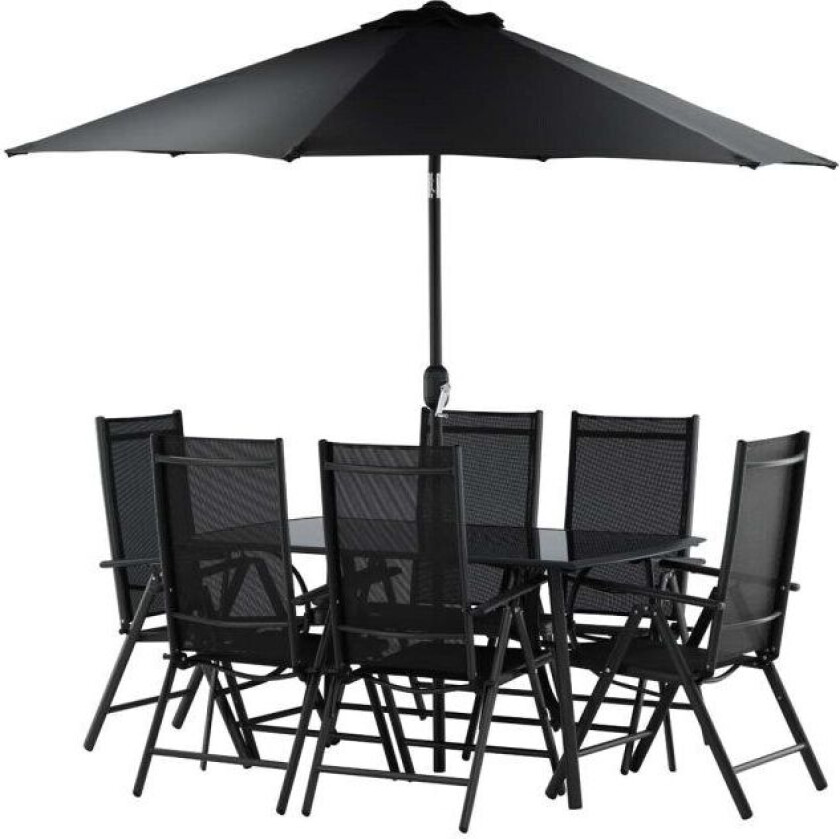 Bilde av Brekki hagesett bord 90x150cm svart, 6 stoler svart.