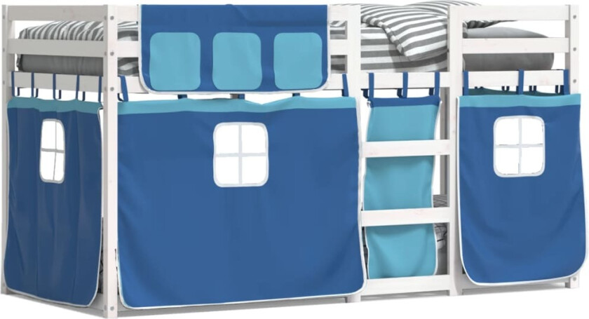 Køyeseng med gardiner blå 80x200 cm heltre furu