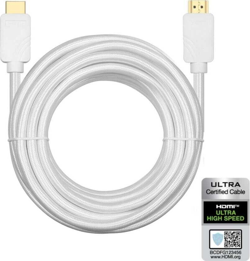 NÖRDIC CERTIFIED CABLES Certified 5m Ultra High Speed HDMI 2.1 8K 60Hz 4K 120Hz 48Gbps Dynamisk HDR Earc VRR Nylon Flettet Kabel Forgylt