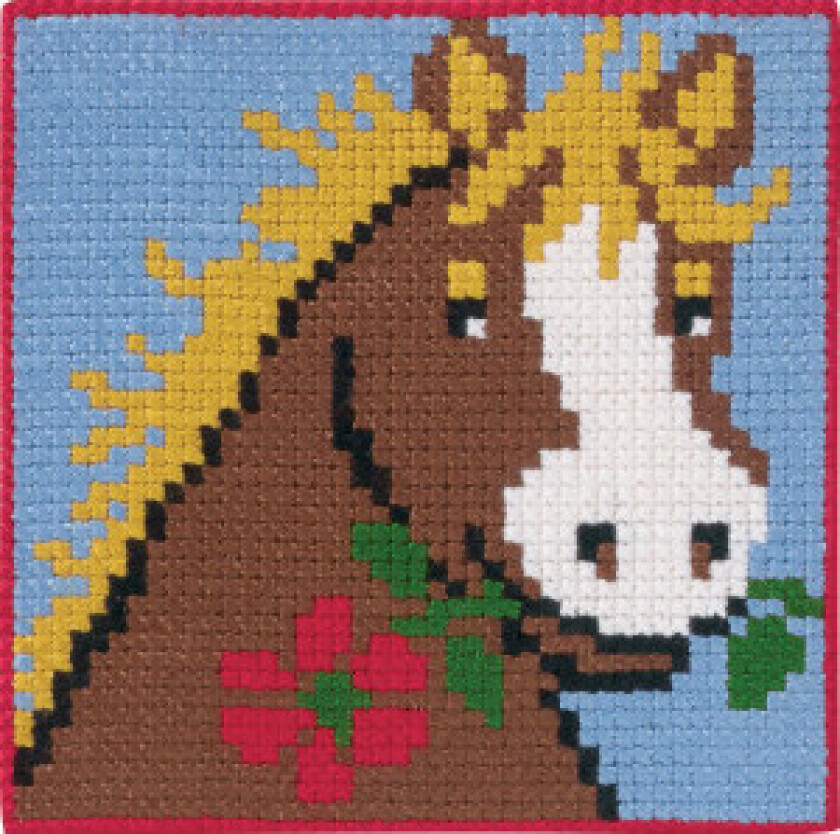 Broderisett Påtegnet Stramei til Barn Hest 25x25cm