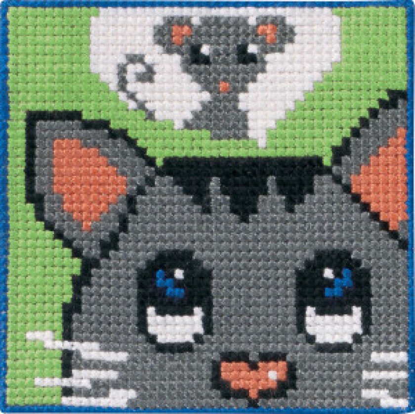 Broderisett Påtegnet Stramei til Barn Katt og Mus 25x25cm