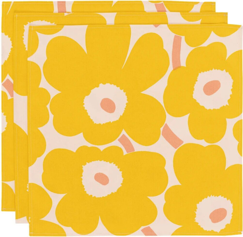 Pieni Unikko stoffserviett 43x43 cm 3-pk Cotton-yellow-pink
