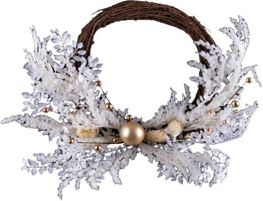 Julekrans Hvit Gylden Rattan Plast 45 cm