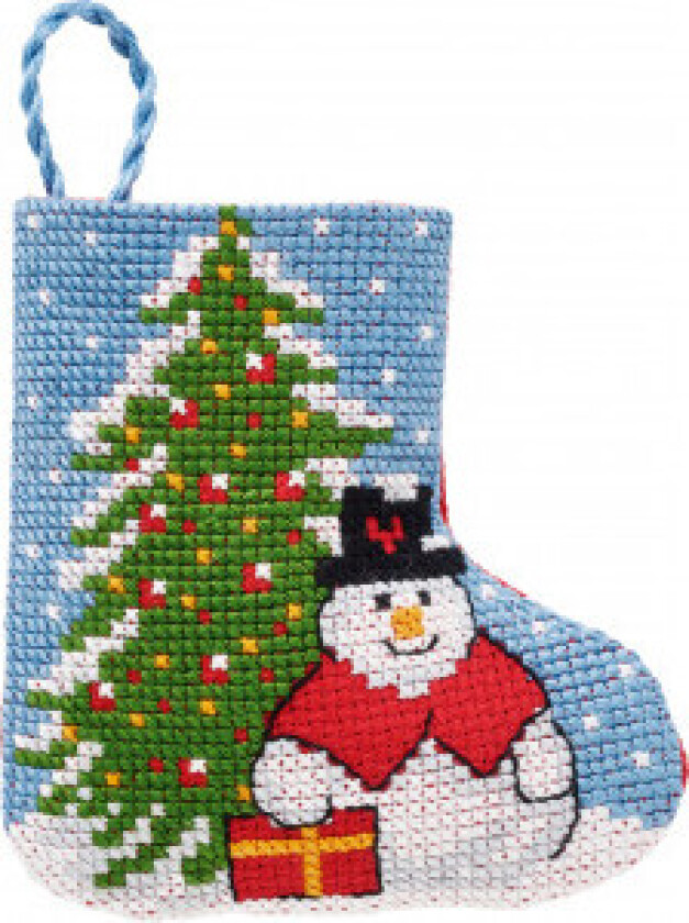 Broderisett julestrømpe gran/snømann 7x8cm