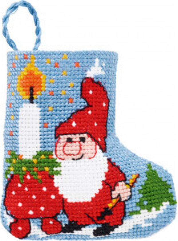 Broderisett Julestrømpe Nisse med lys 7x8cm