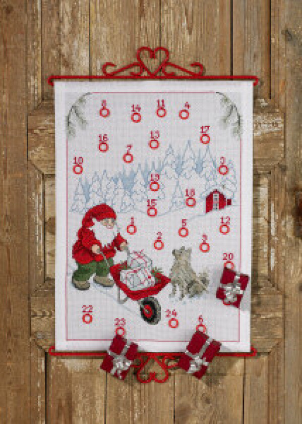 Broderisett julekalender nisse med slede 32x43cm