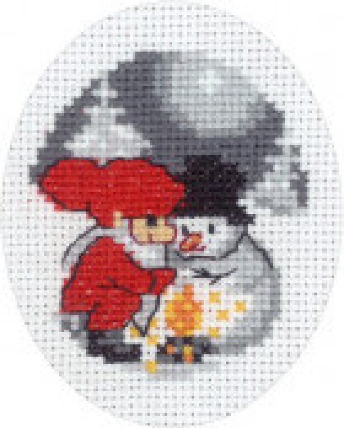 Broderisett julekort Snømann og nisse 9x13cm