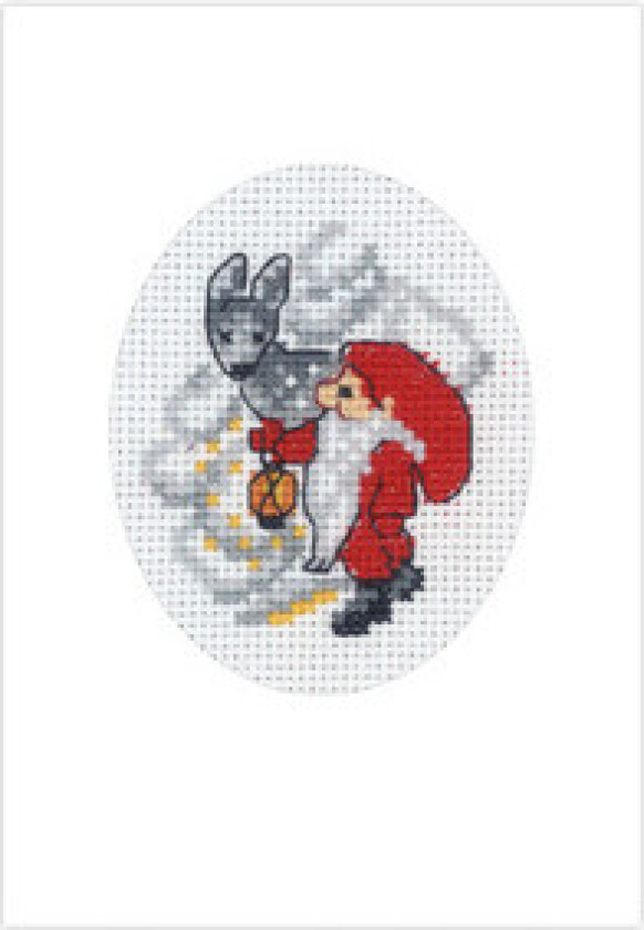 Bilde av Broderisett Julekort med nisse og rådyr 9x13cm