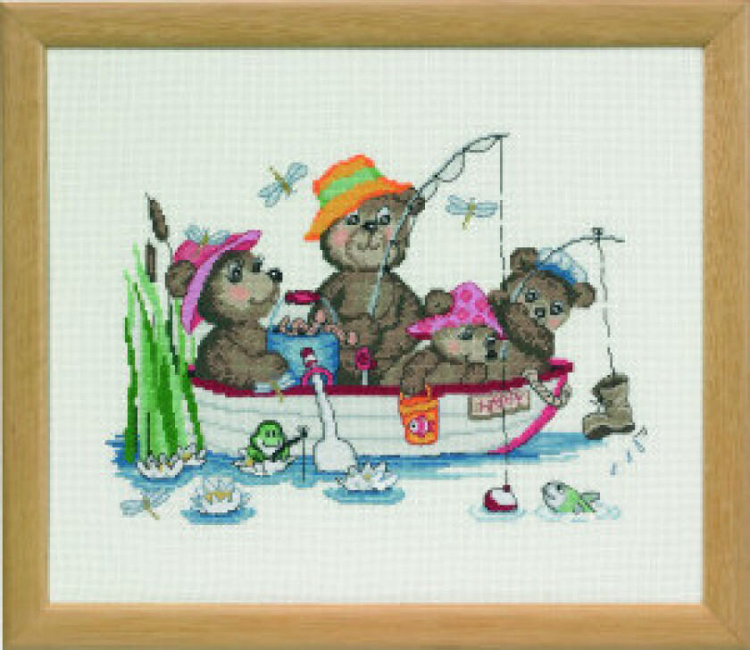 broderisett med fiskeren Happy Friends 32x27 cm