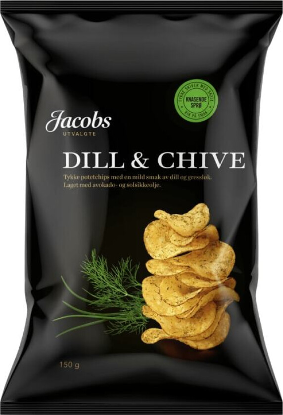 Potetchips Tykke Dill&Gressløk 150g Jacobs
