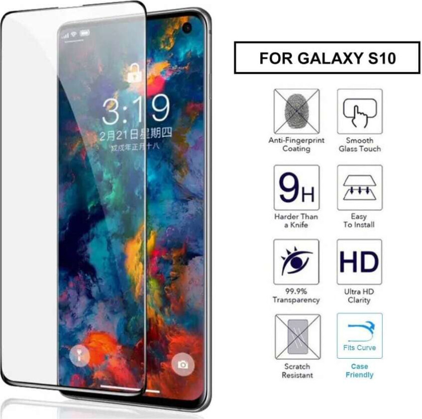 Galaxy S10 Omfattende HD -skjermbeskytter karbonfiber herdet glass