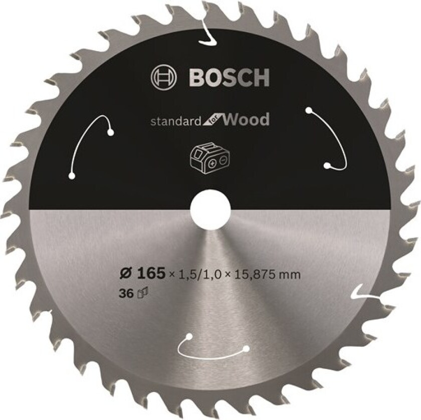 Standard for Wood-sirkelsagblad for batteridrevne sager 165x1,5/1x15,875 T36