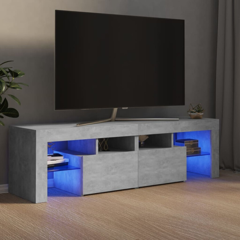 TV-benk med LED-lys betonggrå 140x36,5x40 cm