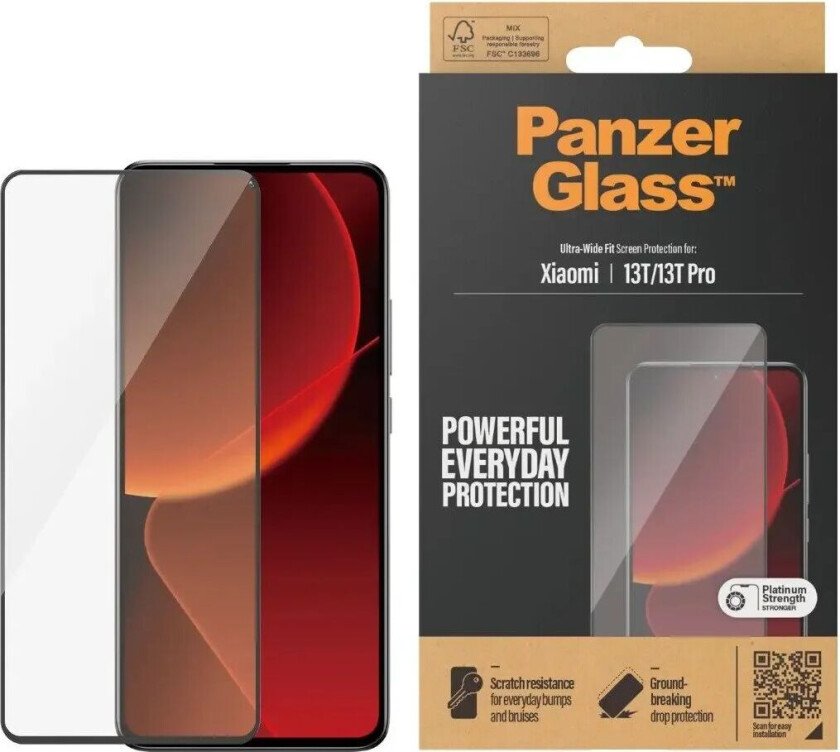 Xiaomi 13T / 13T Pro Ultra Wide Fit Skjermbeskyttelsesglass - Platinum Strength - Svart Kant