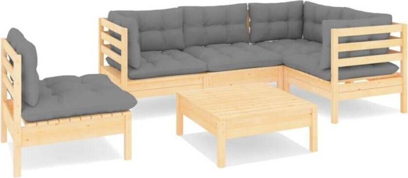 Hagesofagruppe med grå puter 6 deler furu