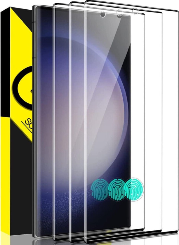 3X Herdet glassdeksel S23 Ultra Full Fit, fingeravtrykk