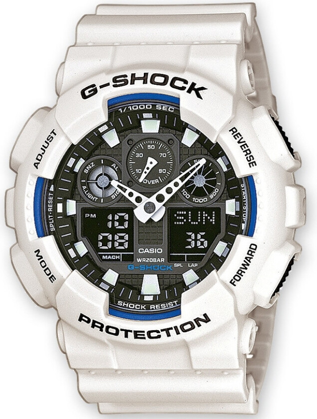G-Shock GA-100B-7AER - Anadigi - Hvit - Herreklokker - Resin - Mineral