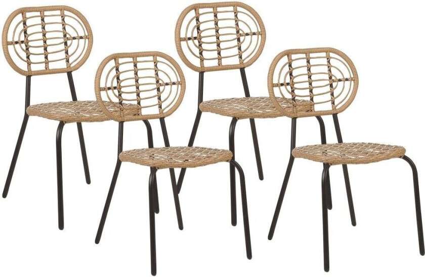 Sett med 4 stoler Natur Kunstrotting Flettet ryggstøtte og sete Boho-stil Utemøbler Hage