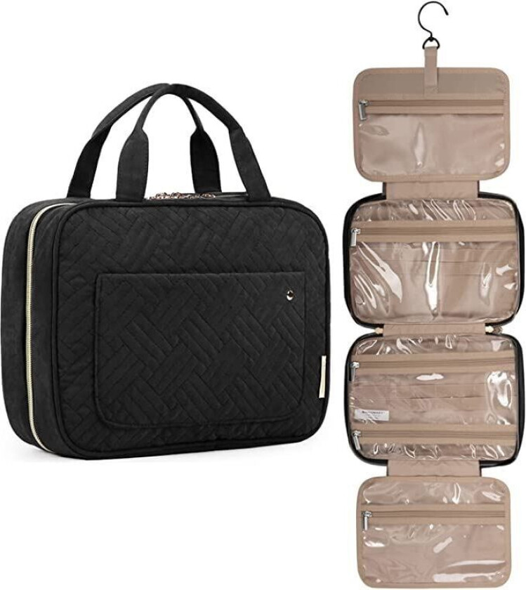 UNIQ Smart Hanging Travel Makeup Bag / Toalettmappe / Toalettmappe med 4 rom, vanntett - svart