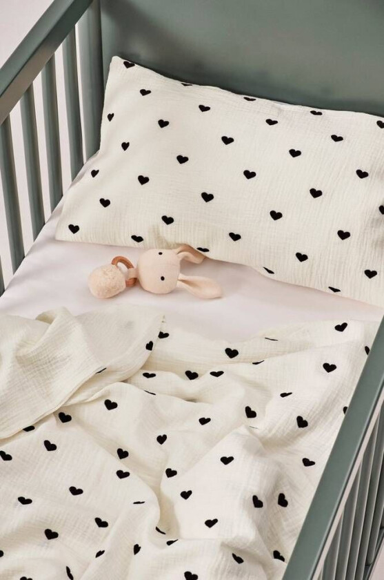 HEARTS MINI sengesett sprinkelseng - økologisk Hvit/svart