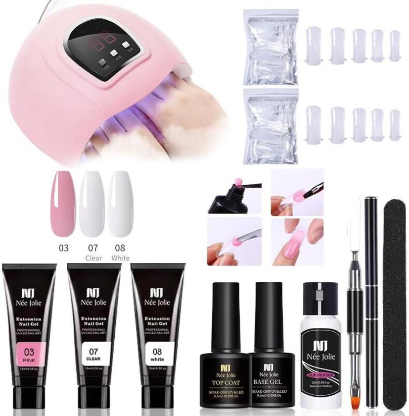 Poly Builder Gel Kit med UV-lampa för Naglar / Polygel Nail Art