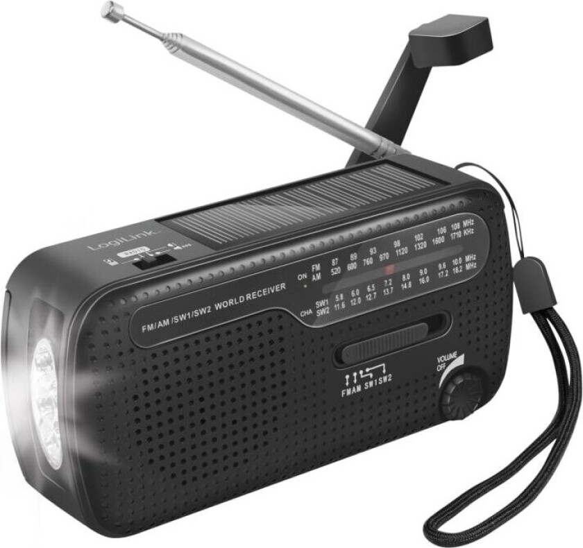 Bilde av LogiLink Vevradio med ficklampa och solcell Svart