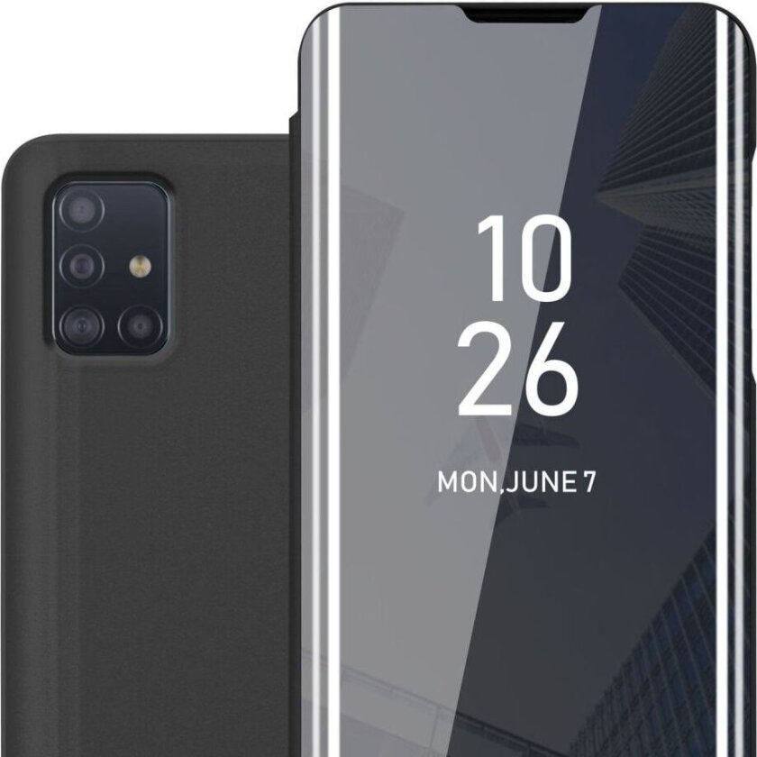 Etui for Galaxy A51 5G Deksel Clear View Mirror Beskyttelsesetui med stativfunksjon 360 graders beskyttelse