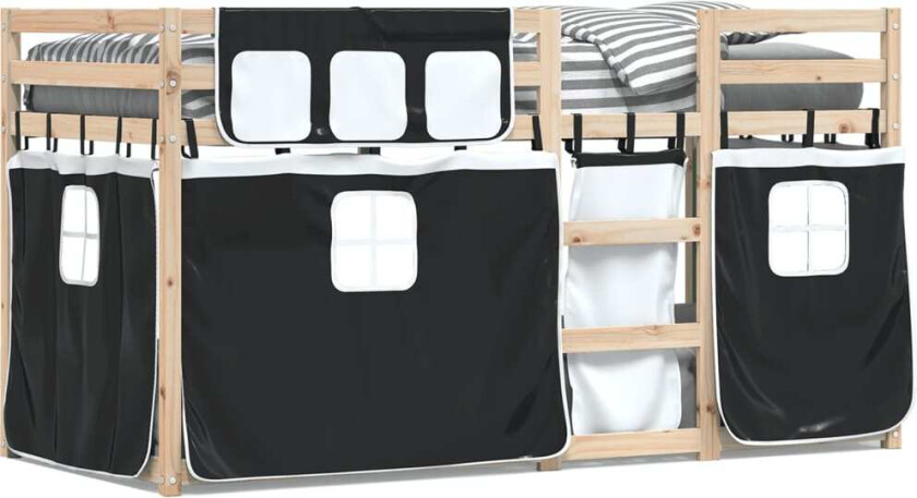 Køyeseng med gardiner hvit og svart 90x190 cm heltre furu