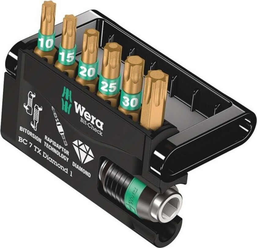 05057415001, 7 stykker, Torx, 1 x 1/4x50 1 x TX 10x25 1 x TX 15x25 1 x TX 20x25 1 x TX 25x25 1 x TX 30x25 1 x TX 40x25, 25,4 / 4 mm (1 / 4), Sekskantet