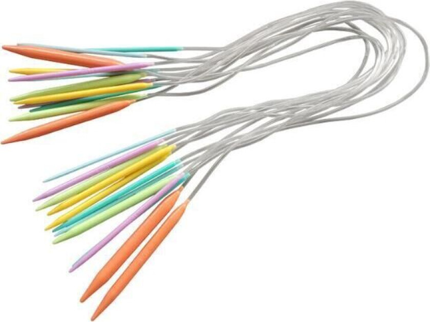 N049 - Sett med 12 stk. fargerike rundpinner 80 cm i plast