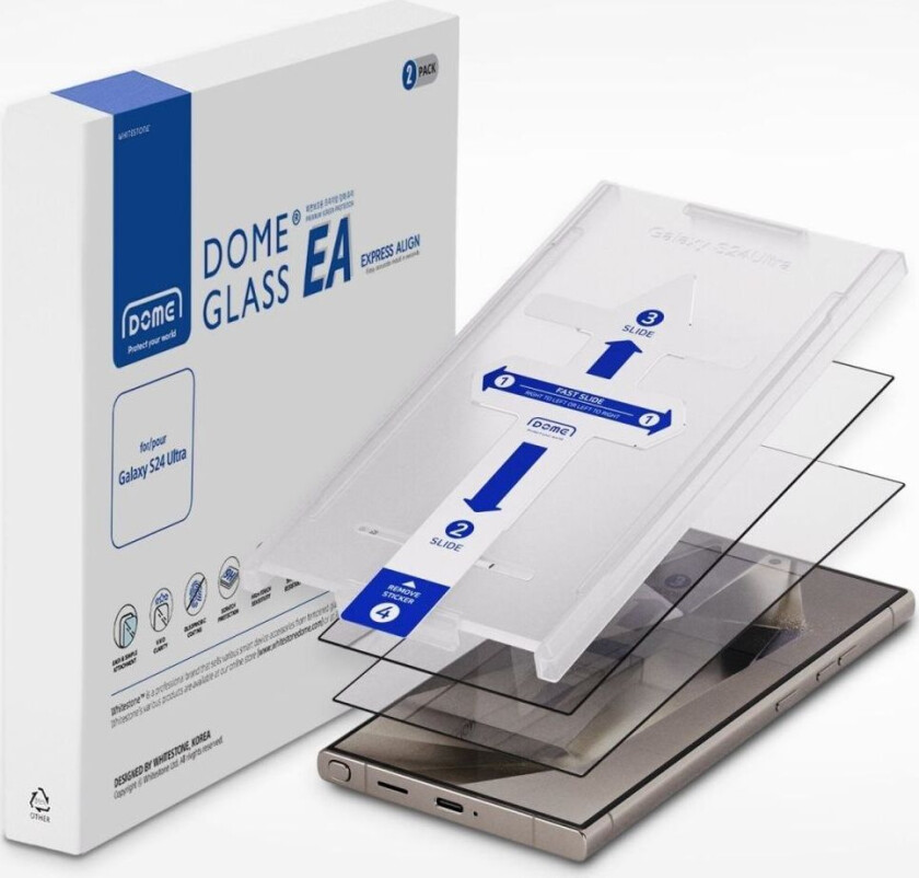 Whitestone Dome Galaxy S24 Ultra Skjermbeskytter Dome Glass Express Align 2-pakning
