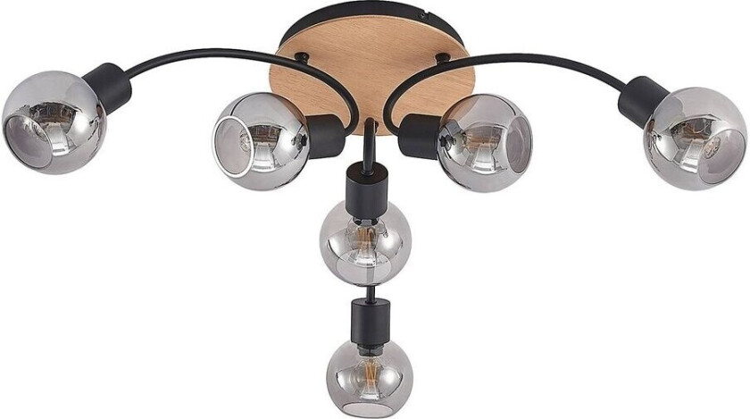 Eridia taklampe, tre, 6 lyskilder, rund