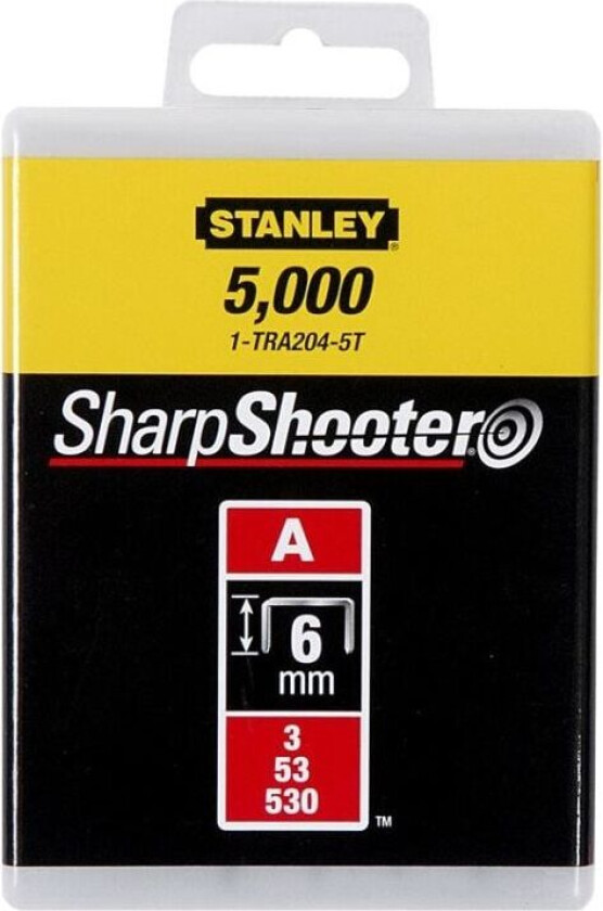 Stanley 1-TRA204-5T, Klemme-, bolt- og spikerutvalg, 1000 stykker, 6 mm, TR40 TR150L, Boks